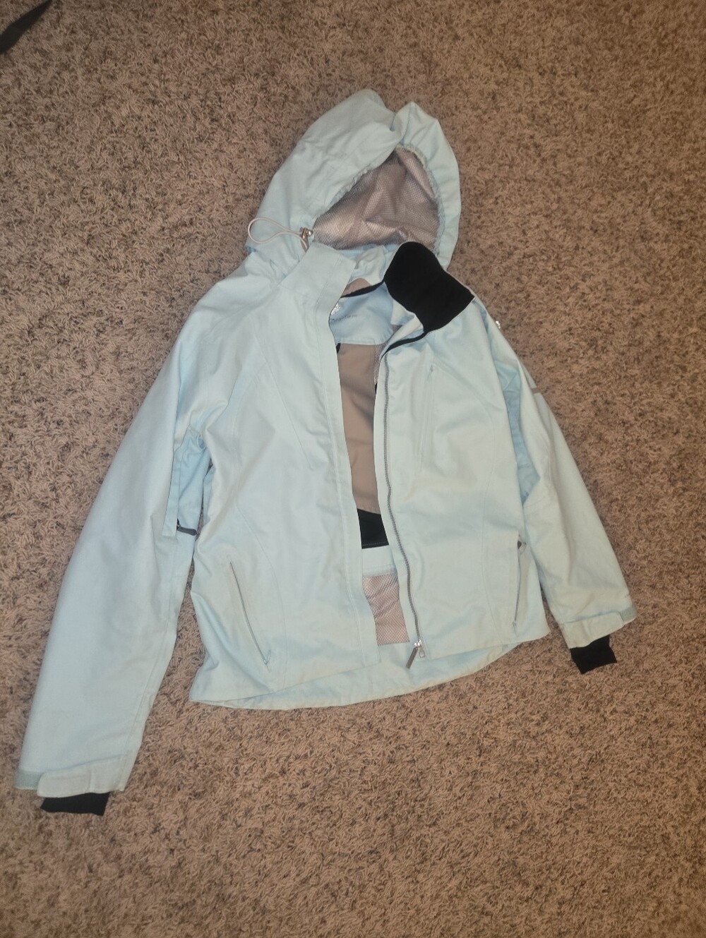 Light Blue Obermeyer Hooded Ski/rain Jacket